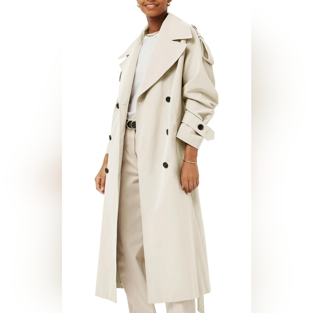 Farktop Womens Oversized Long Trench Coat Double Breasted Lapel Windproof Overco